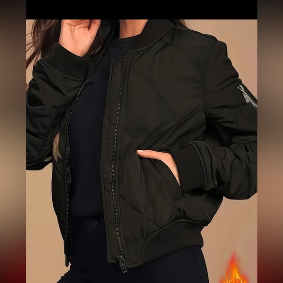 Zip-up Quilted Puffy Coat, Casual Thermal Long Sleeve Pockets Coat - Picture 6 of 6